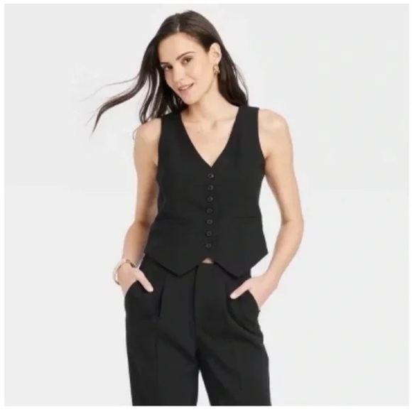 Target A New Day Minimalist Coastal button vest button down in Black S NWT - Picture 1 of 8